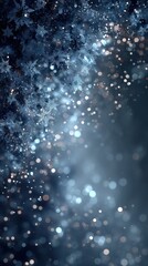 Obraz premium Sparkling Winter Enchantment: A mesmerizing composition of softly illuminated snowflakes and shimmering bokeh lights against a deep, atmospheric blue backdrop.
