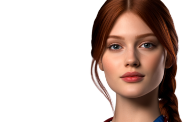 Ginger woman, portrait, studio shot, half face view, cut out transparent