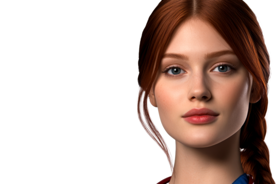 Ginger woman, portrait, studio shot, half face view, cut out transparent - Powered by Adobe