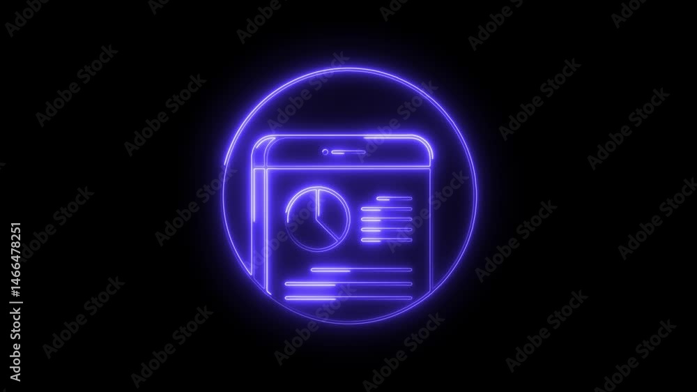Aufkleber neon tablet interface displaying business data charts isolated on black background