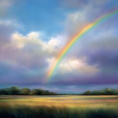 Obraz premium Arcoíris sobre el campo dorado