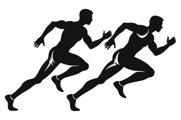 Two black athlete silhouettes powerfully run forward, displaying focused determination and athletic physique