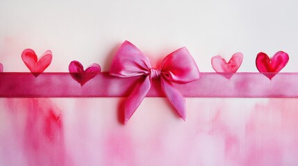 Beautiful Watercolor Hearts and Pink Ribbon Creatively Arranged for Romantic Gestures