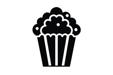 A single cupcake icon features cloudlike frosting and candy sprinkles in a solid black hue
