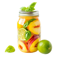 Peach Basil Lime Water Isolated on Transparent Background