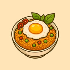 Fried Rice with Egg Cartoon Illustration