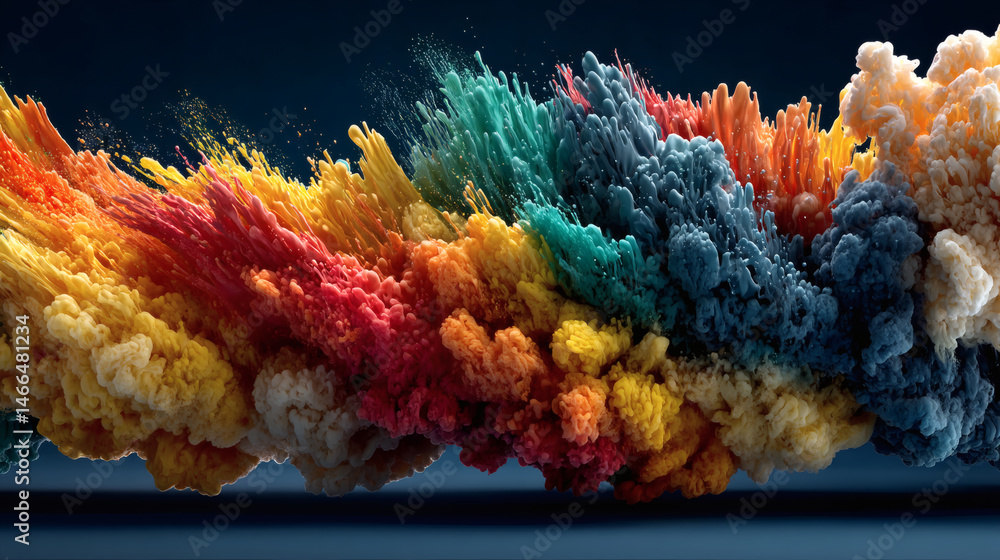 Poster vibrant colorful explosion of paint in space artistic abstract composition dynamic environment