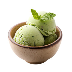 Guava Mint Sorbet in Ceramic Bowl Isolated on Transparent Background
