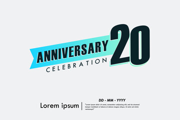 20th years anniversary celebration emblem. anniversary logo isolated with gradient blue ribbon on white background. vector illustration template design for web, flyers, poster, greeting card