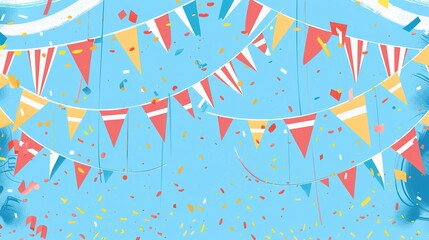 Obraz premium Flag Day Hand - drawn Background: Colored Brushes Paint Red Flags, Spreading a Colorful Scroll of the Dancing between Vivid Strokes and Flag Majesty