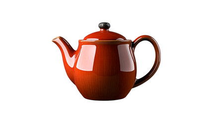 Ceramic teapot with handle and lid, isolated object, cut out transparent