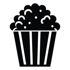 The simple black popcorn icon showcases a popular snack in a striped container