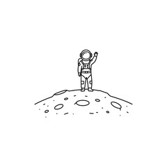Astronaut Waving Hand Standing on Crater Edge - Minimal Position