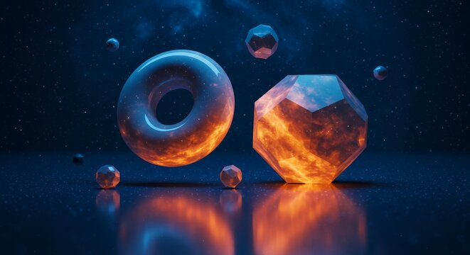 Cosmic Geometry: A Symphony of Glowing Shapes in the Night Sky