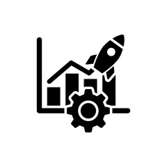 Bar Chart with Gear Base and Rocket Top - Innovation and Business Growth