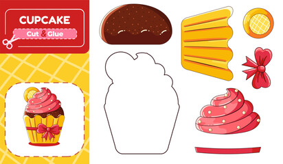 Cupcake Paper Model Puzzle Cut and Glue Activity for Kids