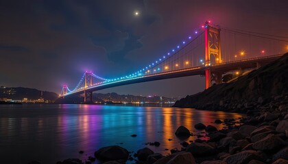 Fototapeta premium Night Lights on the Iconic Suspension Bridge