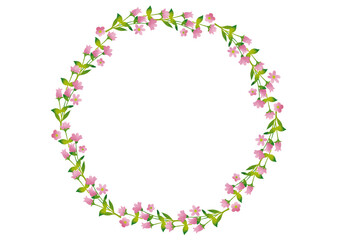 水彩風　ピンクの小花リーフ　フレーム