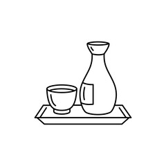 Cup of Sake with Tokuri Bottle Beside It on Tray - Japanese Culture