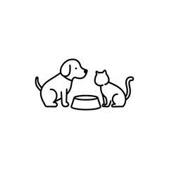 Dog and Cat Sharing Same Pet Bowl - Harmony Between Pets Concept