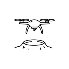 Drone with Propellers Flying Over Crater - Minimal Top View