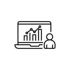 Laptop Screen with Bar Chart and User Icon Representing Data Analysis and User Insights