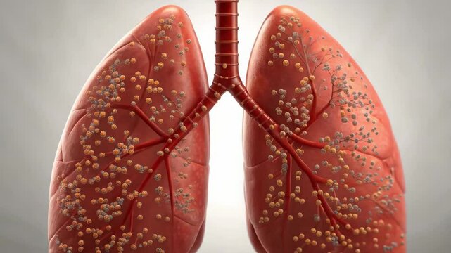 Anthrax Concept,Animated lungs anatomy showing inhaled particles cross section, highlighting respiratory health and biology