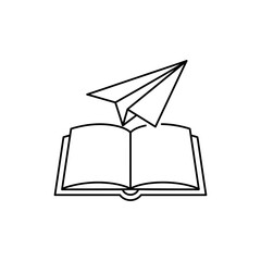 Paper Plane Over Open Notebook Icon for Creative Learning and Innovation