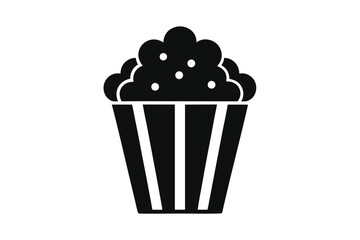 Black popcorn bucket icon features classic stripes and delicious kernels in format