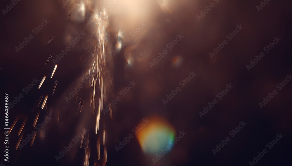 Poster ethereal abstract light beam with golden bokeh and soft prism flares for modern web design or luxury