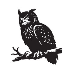 Majestic Eurasian Eagle Owl Bird Vector Silhouette – Powerful Predator, Nocturnal Hunter, and Symbol of Wisdom in Striking Minimalist Art - Eurasian Eagle Owl Bird Illustration.