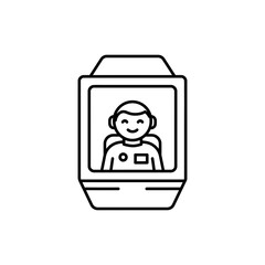 Space Tourist Inside Window Pod Smiling Icon for Space Travel