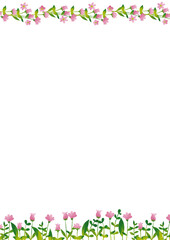 水彩風　ピンクの小花　フレーム 縦2