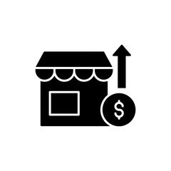 Store Front with Coin and Upward Arrow Representing Retail Growth and Profits
