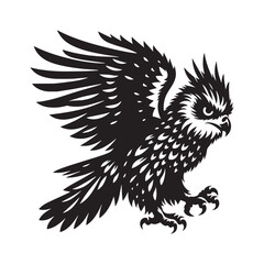 Majestic Eurasian Eagle Owl Bird Vector Silhouette – Powerful Predator, Nocturnal Hunter, and Symbol of Wisdom in Striking Minimalist Art - Eurasian Eagle Owl Bird Illustration.