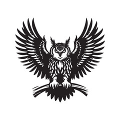 Majestic Eurasian Eagle Owl Bird Vector Silhouette – Powerful Predator, Nocturnal Hunter, and Symbol of Wisdom in Striking Minimalist Art - Eurasian Eagle Owl Bird Illustration.