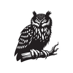Majestic Eurasian Eagle Owl Bird Vector Silhouette – Powerful Predator, Nocturnal Hunter, and Symbol of Wisdom in Striking Minimalist Art - Eurasian Eagle Owl Bird Illustration.