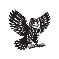 Obraz premium Majestic Eurasian Eagle Owl Bird Vector Silhouette – Powerful Predator, Nocturnal Hunter, and Symbol of Wisdom in Striking Minimalist Art - Eurasian Eagle Owl Bird Illustration.