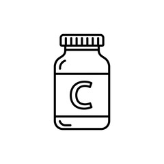 Vitamin Bottle with Letter C on Label Icon for Health and Supplements