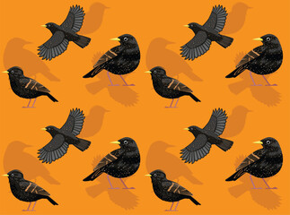 Fototapeta premium Bird Starling European Cartoon Character Seamless Wallpaper Background