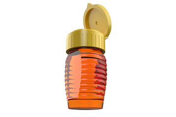 Sweet Natural Golden Honey in a Transparent Bottle with a Practical Flip-Top Closure, Ruffled...