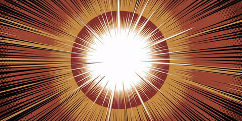 Obraz premium Abstract radial burst design in brown and gold tones, features a central white space, suitable for text or logo placement, showcasing energy and dynamism