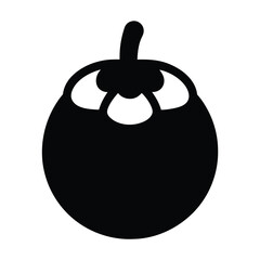 mangosteen vector silhouette icon, black and white illustration of fruits.