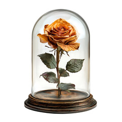 A Miniature Glass Dome Containing a Dried Rose Isolated on Transparent Background