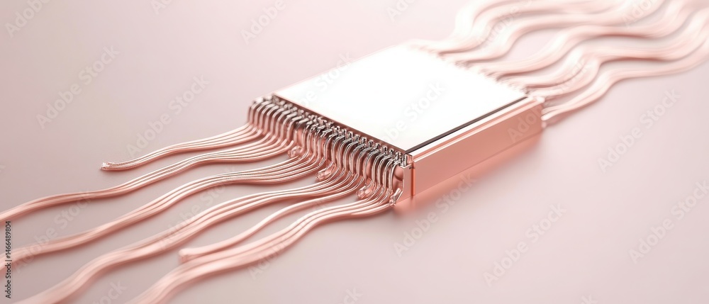 Poster interconnected circuit with many copper wires forming neural networks on a clean surface in soft lig