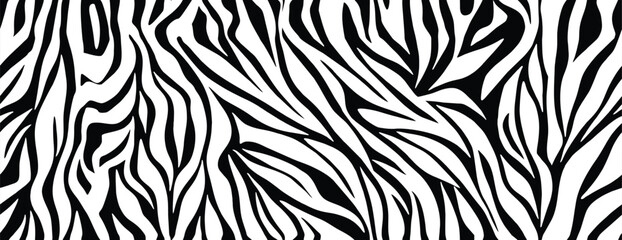 Zebra striped pattern, stylish stripes texture. Animal print. For the design of wallpaper, textile, cover. Vector seamless black and white background