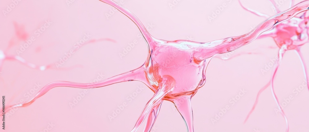Poster abstract neural network structure on light pink background. connection nodes forming system. futuris