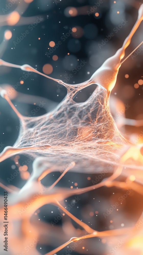 Poster glowing neural networks structure with mesh connections against dark background. intricate network n