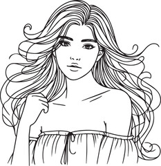 Elegant Black & White Beautiful Girls Vector Illustrations