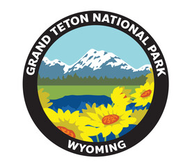 Grand Teton National Park Wyoming Balsamroot Vector Logo
